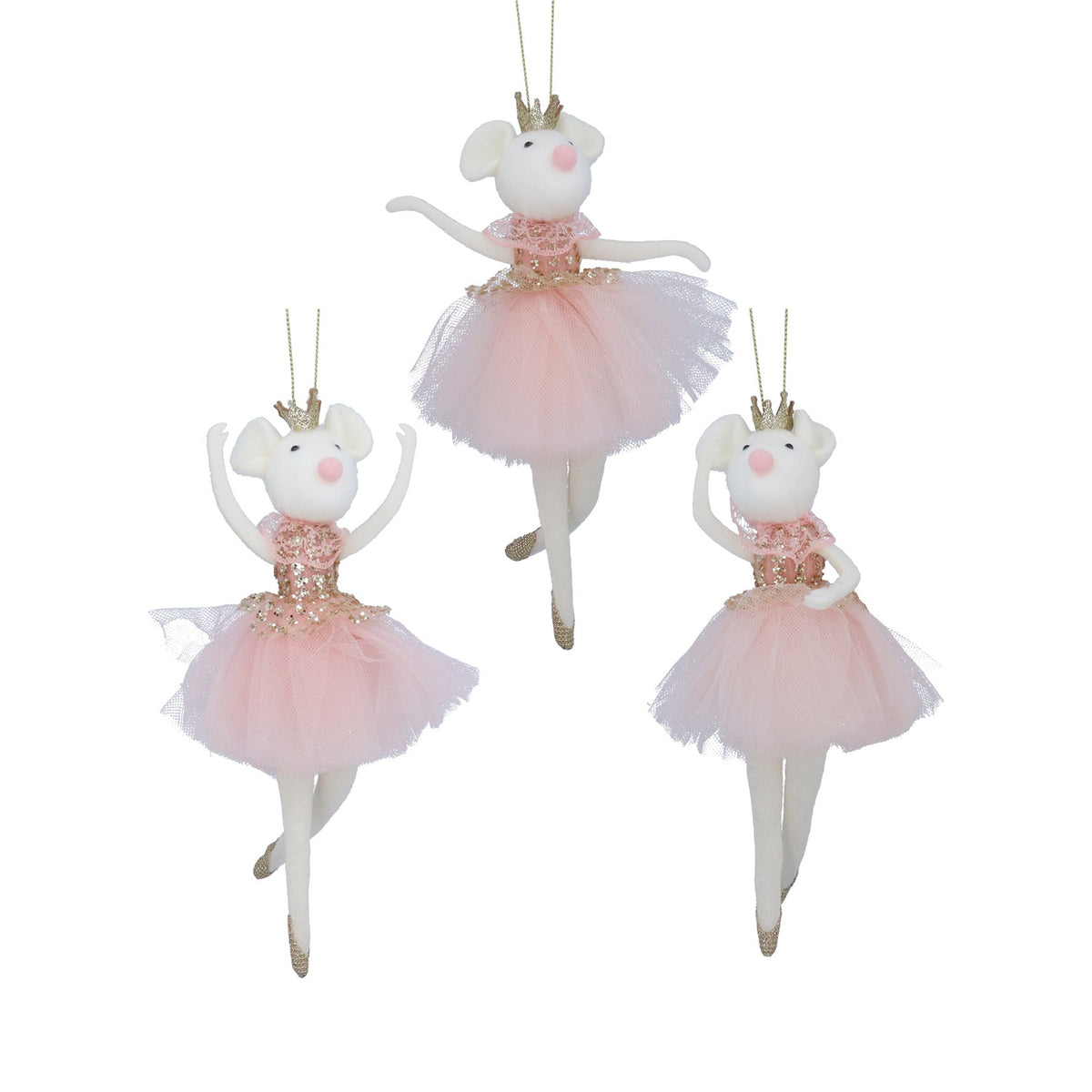 Gisela Graham Fabric Pink and White Ballerina Mouse Christmas Bauble Single
