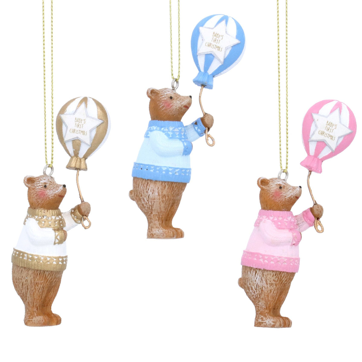 Gisela Graham - Resin Baby's First Christmas Teddy with Balloon Hanging Decoration