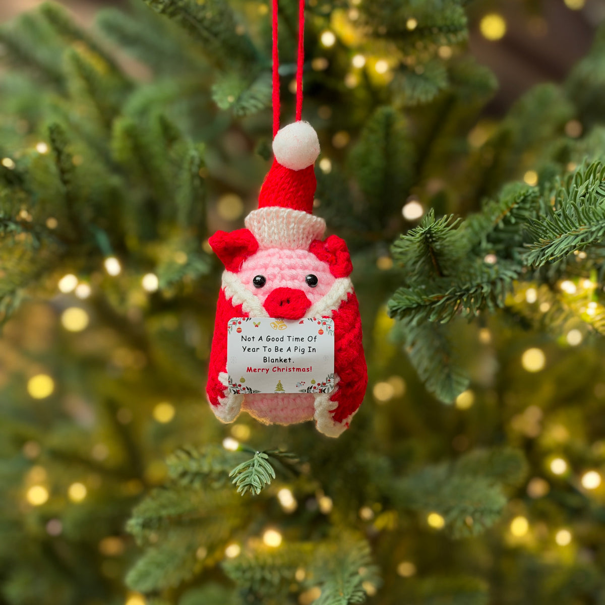 Crochet Pig in Blanket Christmas Bauble - 11cm