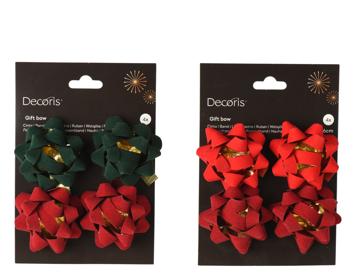 Oxblood/Red/Green Gift Bow 6cm - Pack of 4