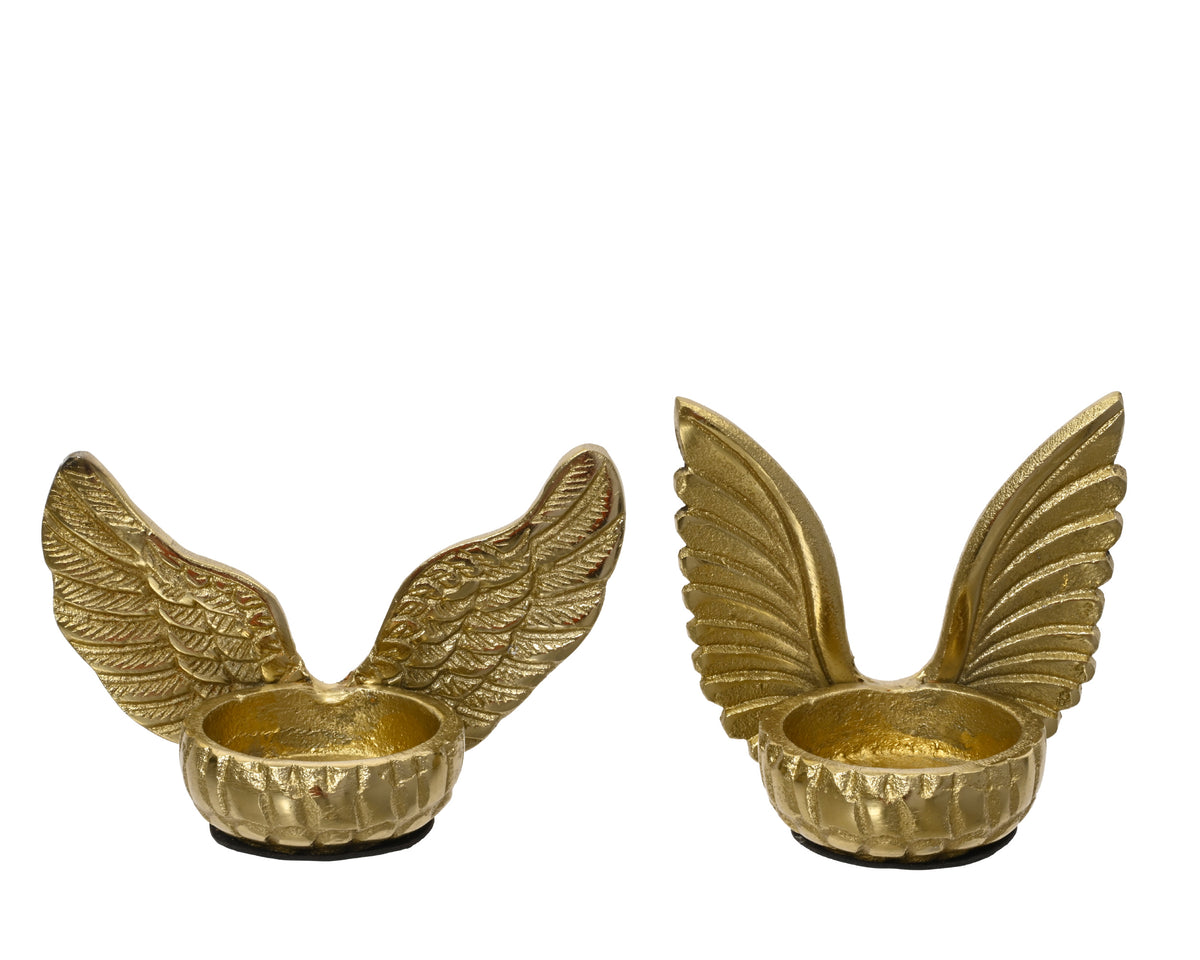 Gold Angel Wing Tea Light Holder 12cm