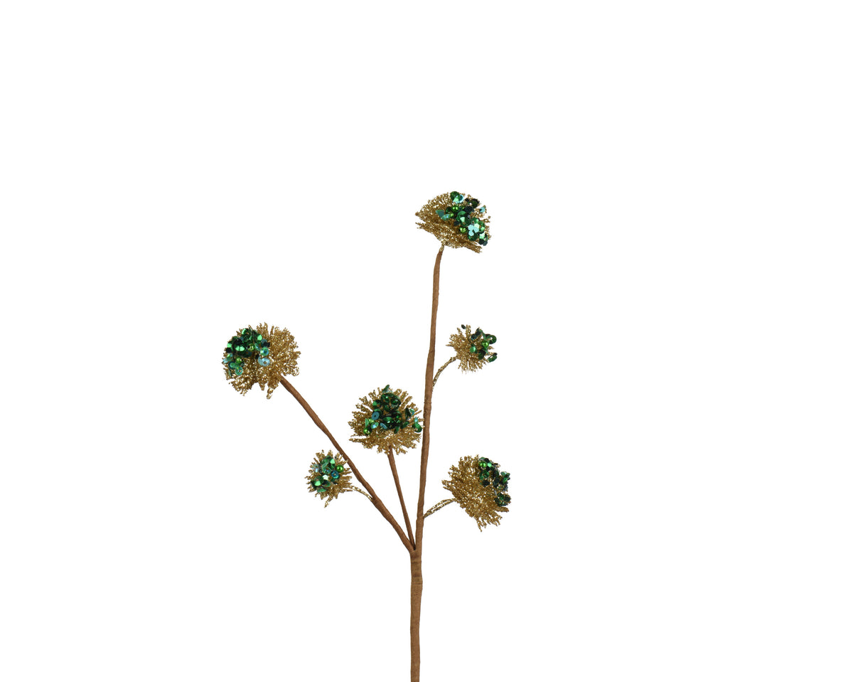 Emerald Green Glitter Bead Pinecone Spray 30cm