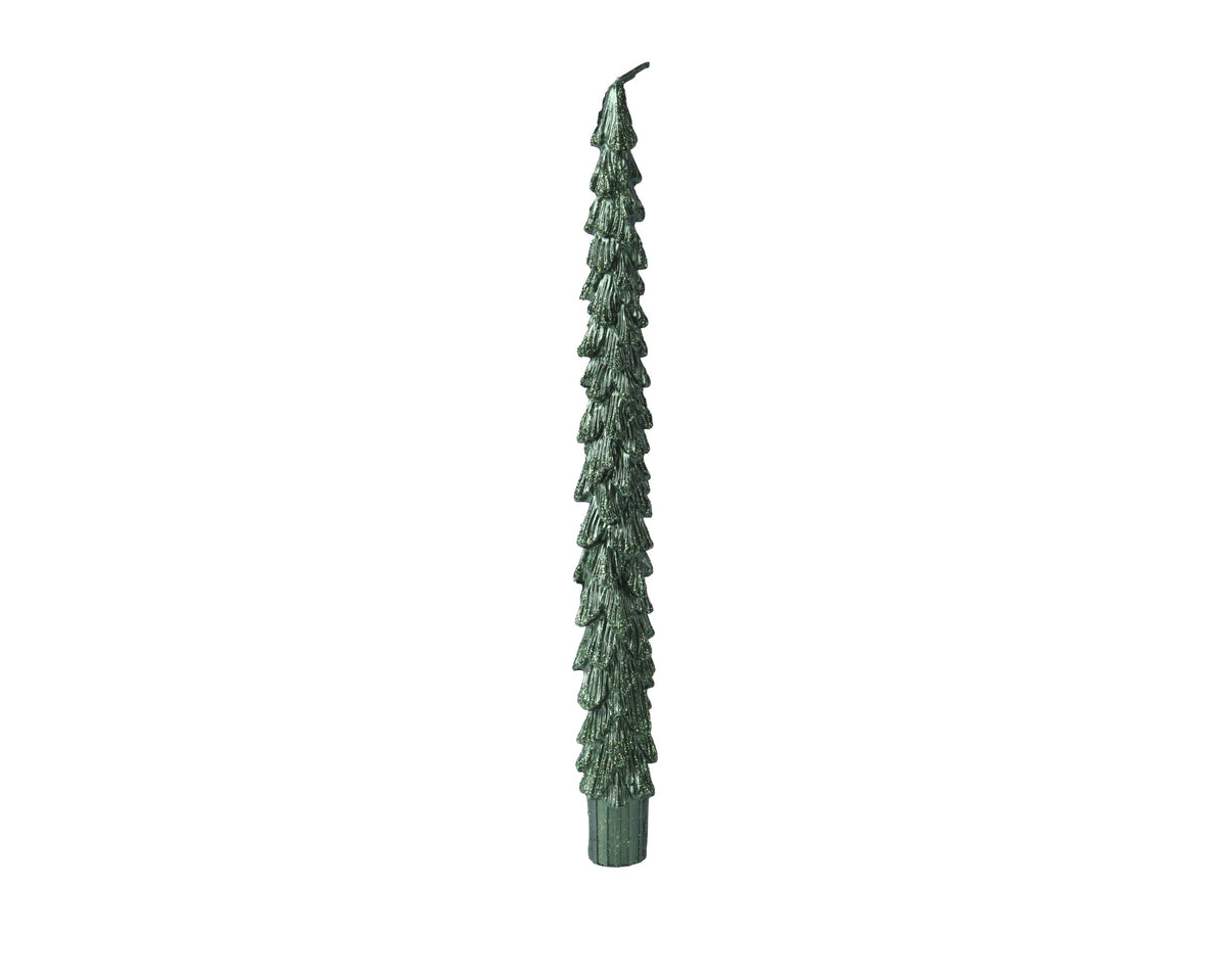 Pack of 2 Christmas Tree Pine Green Metallic Candle 25cm
