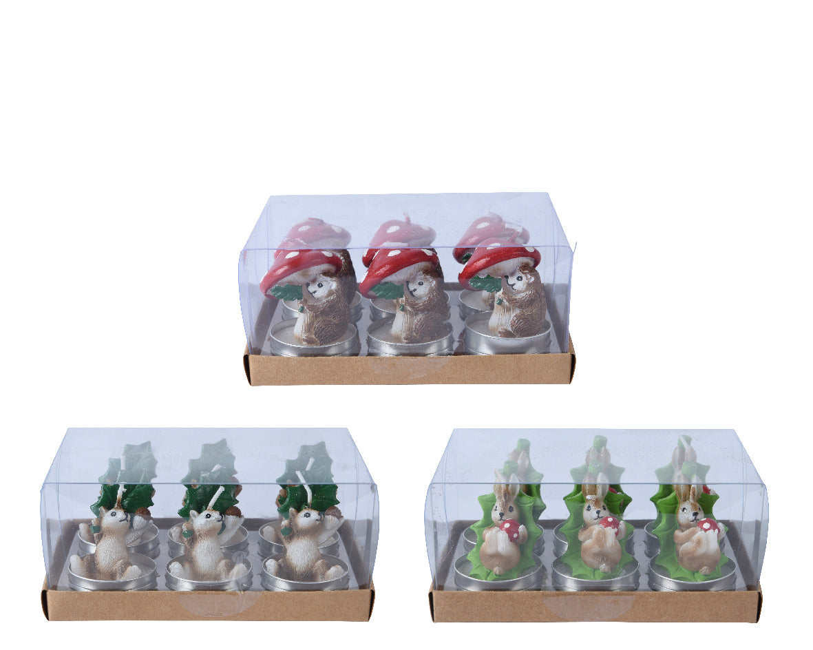 Colourful Winter Woodland Tealights with Rabbit and Hedgehog Scenes - Pack of 6