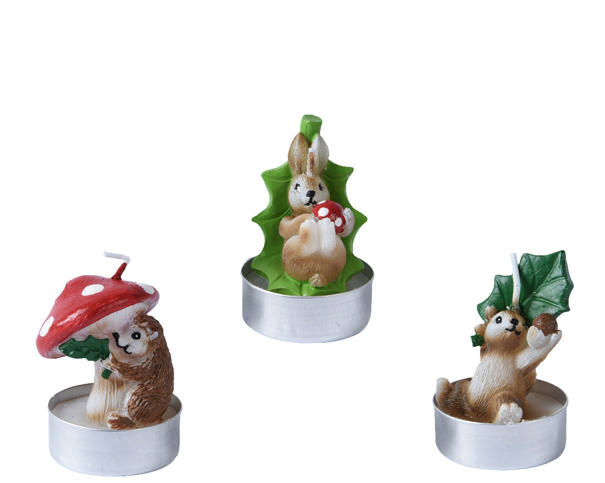 Colourful Winter Woodland Tealights with Rabbit and Hedgehog Scenes - Pack of 6
