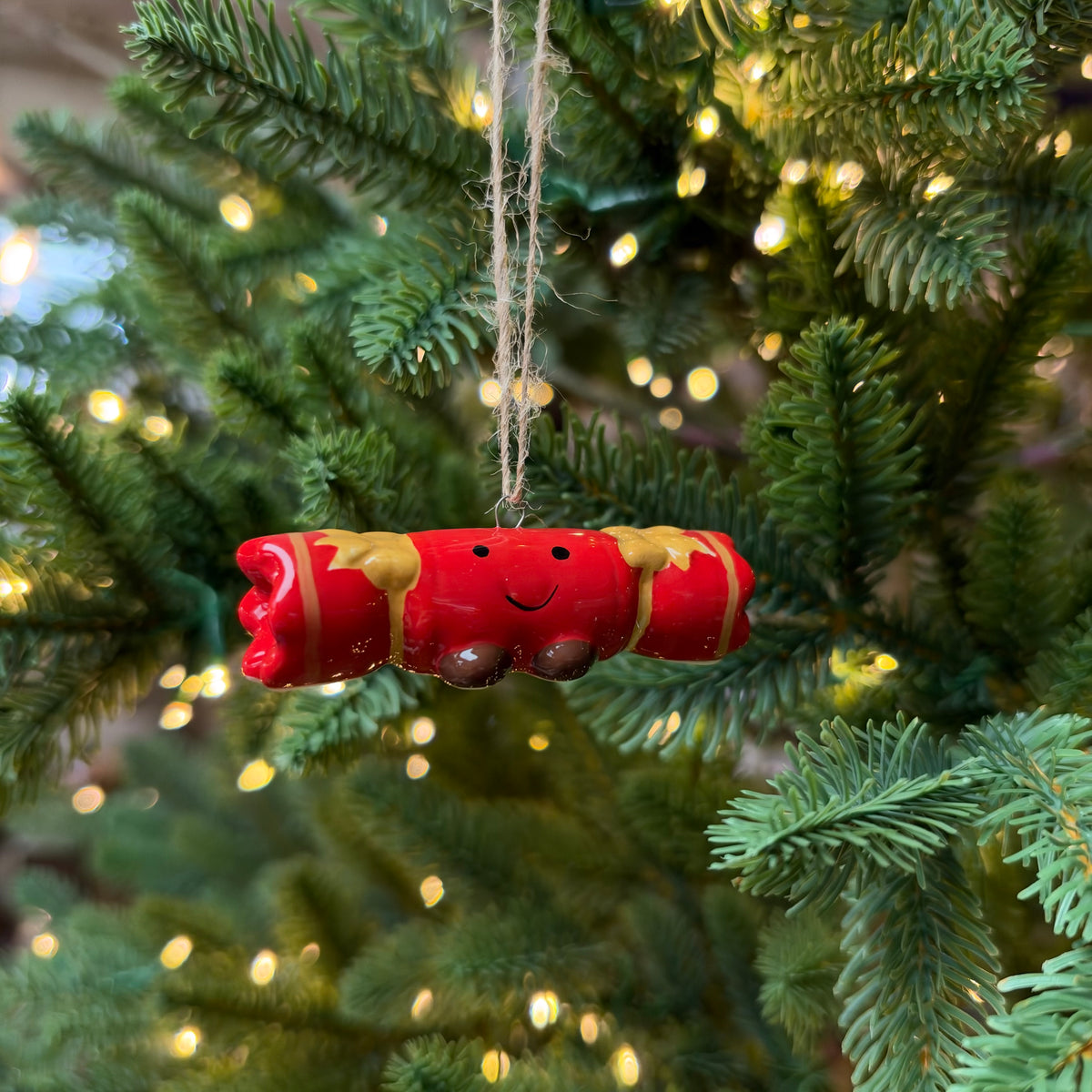 Red Ceramic Christmas Cracker Bauble - 7.8cm