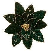 Emerald Green Poinsettia with Gold Glitter Clip - 29cm