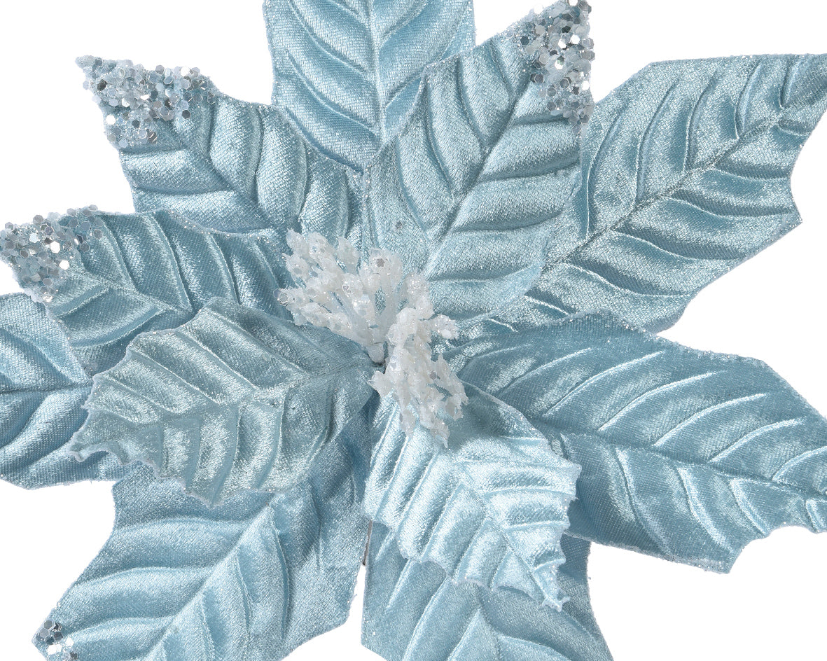 Blue Magnolia Ice Velvet Effect Flower with Icy Edge