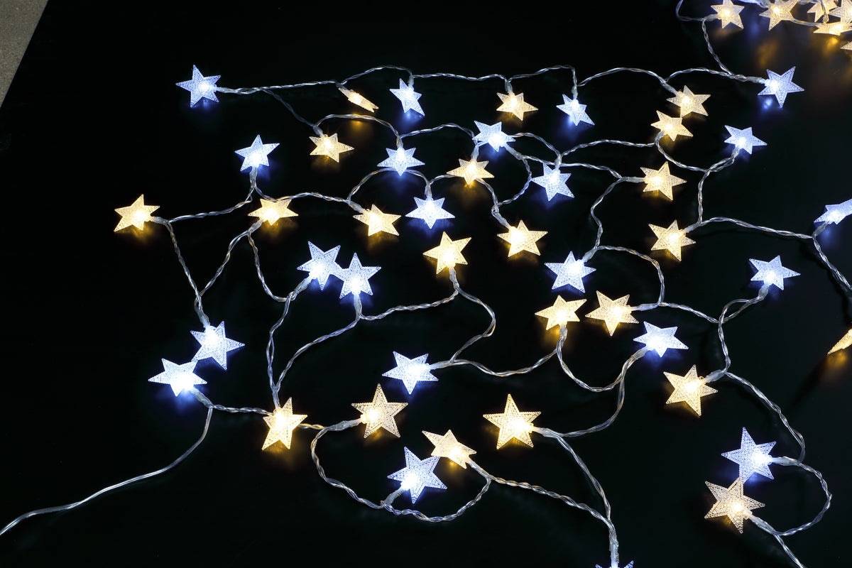 NOMA Warm White & White Star Garland Lights - Set of 40