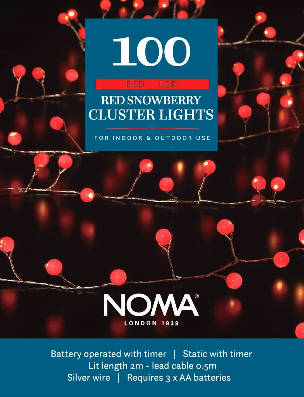 NOMA 100 Red Snowberry Cluster Wire Garland - Battery operated