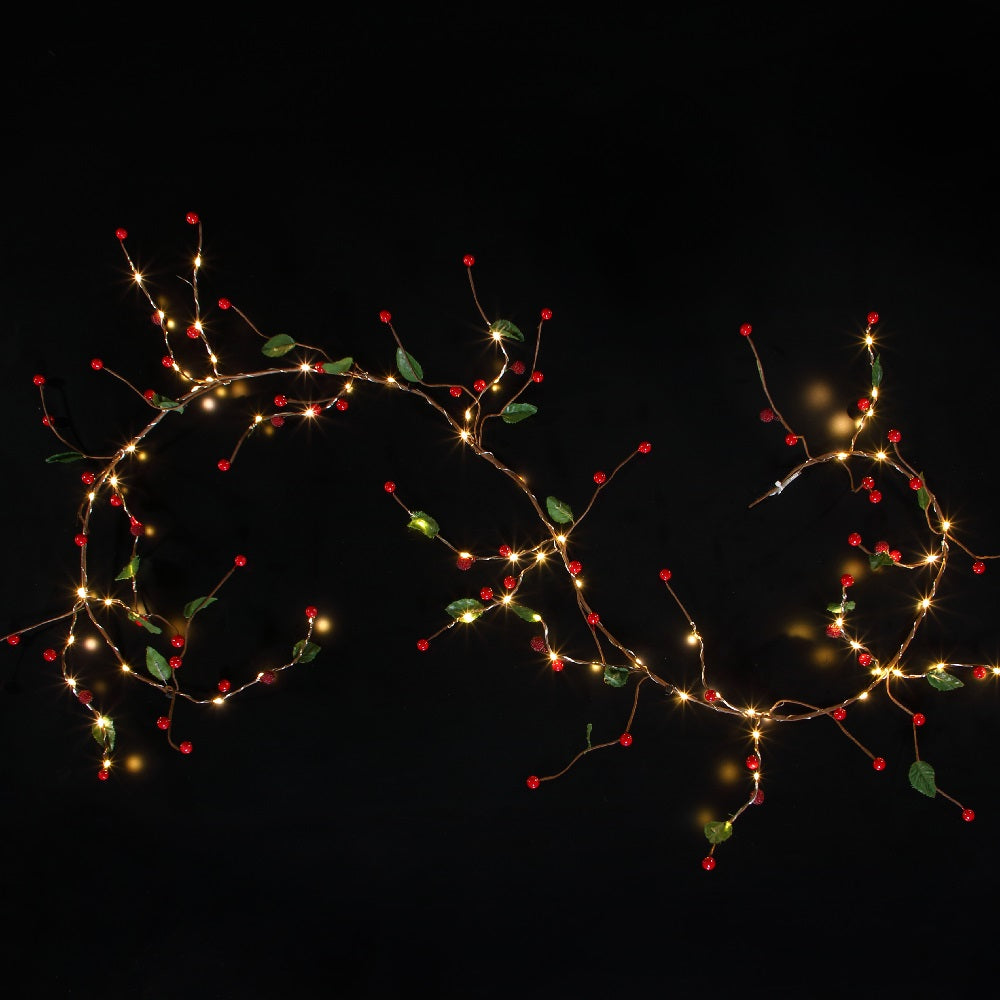 NOMA Red Berry Branch Garland with 72 Warm White LEDs