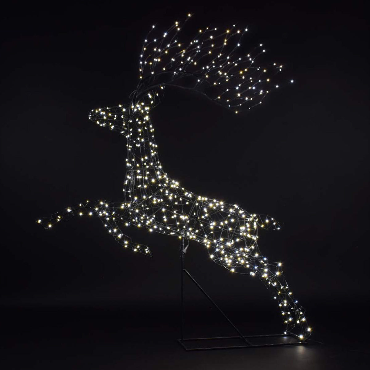 NOMA 1.5m Grey Wire Richmond Leaping Stag with Branch Antlers with Duo Bulb Warm & Cool White Changeable Lights