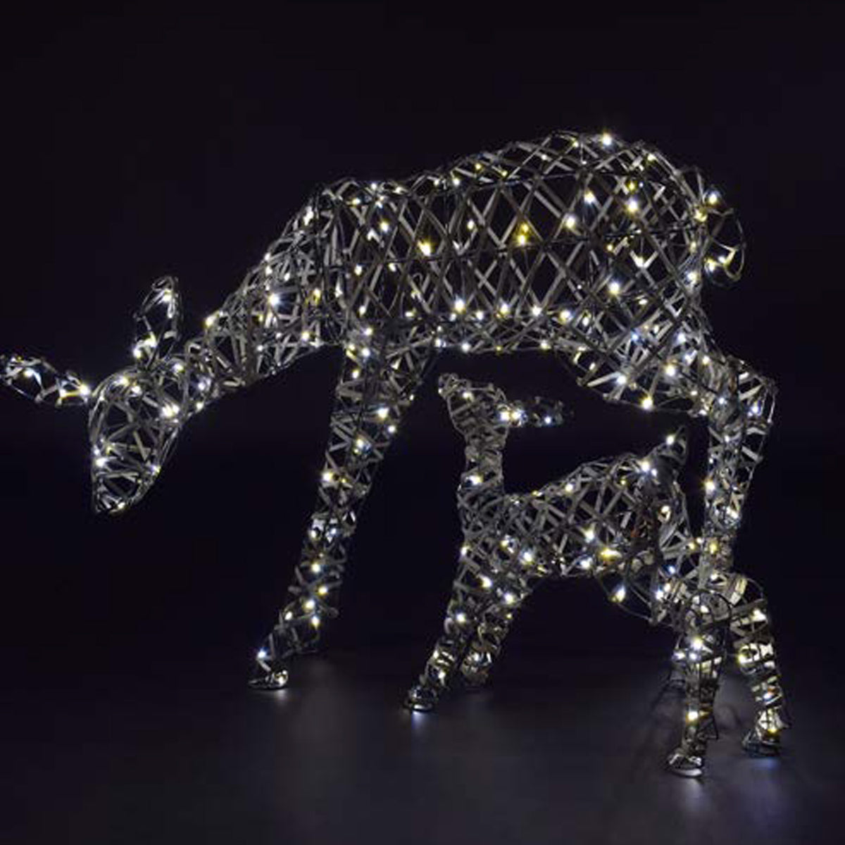 NOMA 70cm Grey Rattan Woburn Deer and Fawn & Duo Bulb Warm & Cool White Changeable Lights