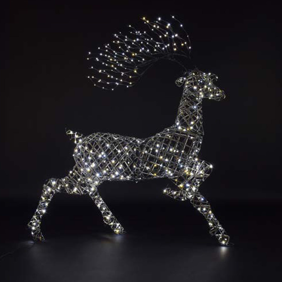 NOMA X-Large 1.4m Grey Rattan Woburn Stag with Branch Antlers & 378 Duo Bulb Warm & Cool White LEDs