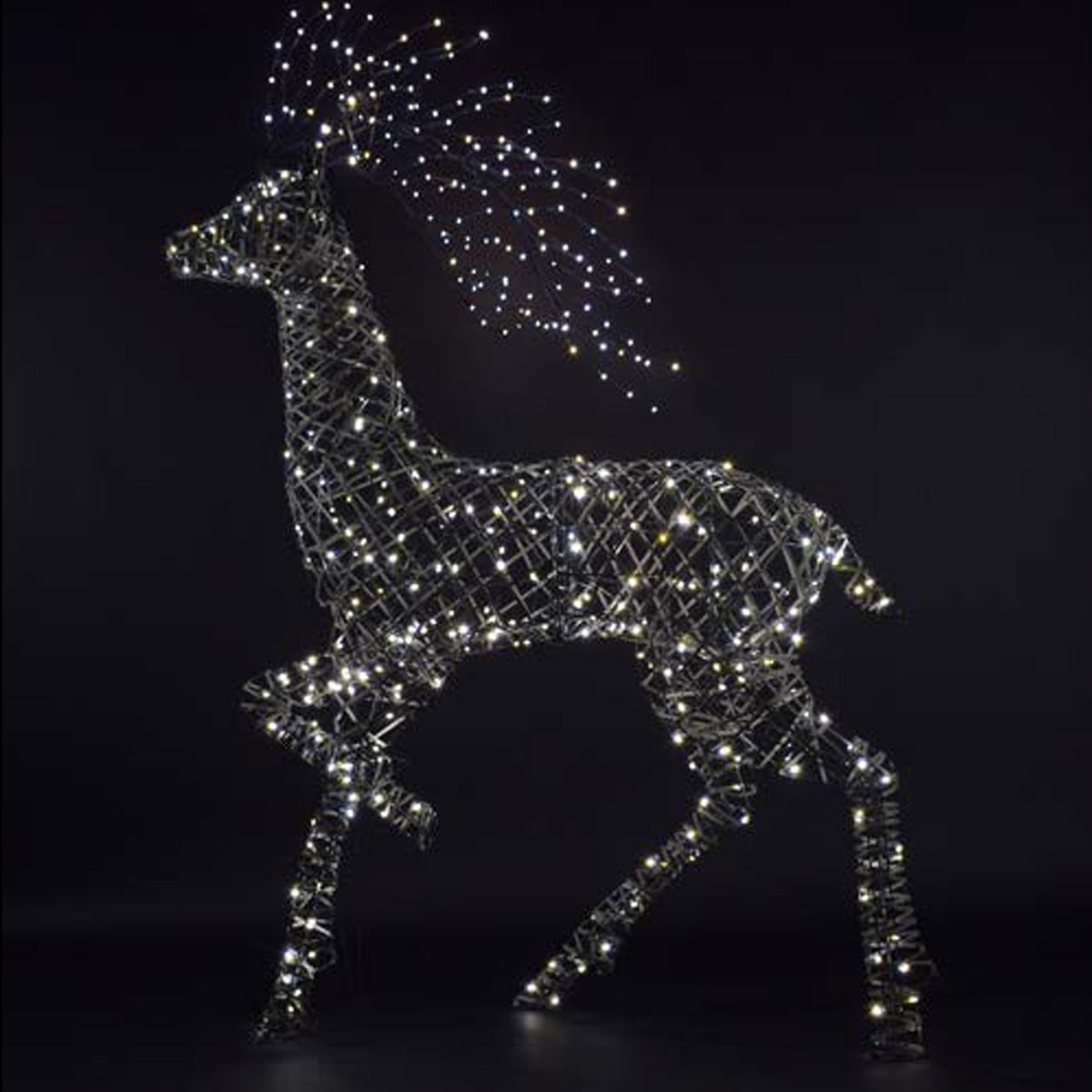 NOMA 2m Grey Rattan Highland Stag with Branch Antlers & 500 Duo Bulb Warm & Cool White LEDs