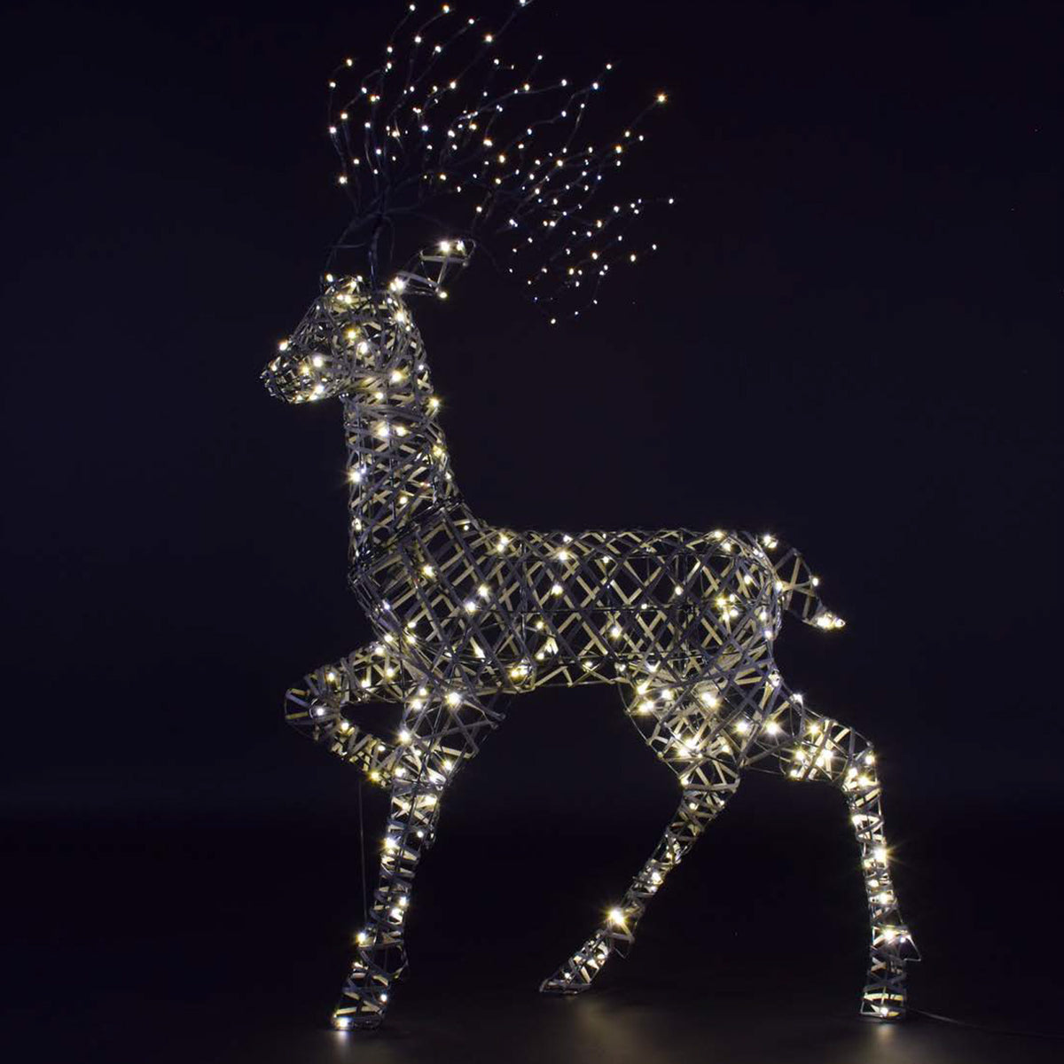 NOMA 1.4m Grey Rattan Richmond Stag with Branch Antlers & 308 Duo Bulb Warm & Cool White LEDs