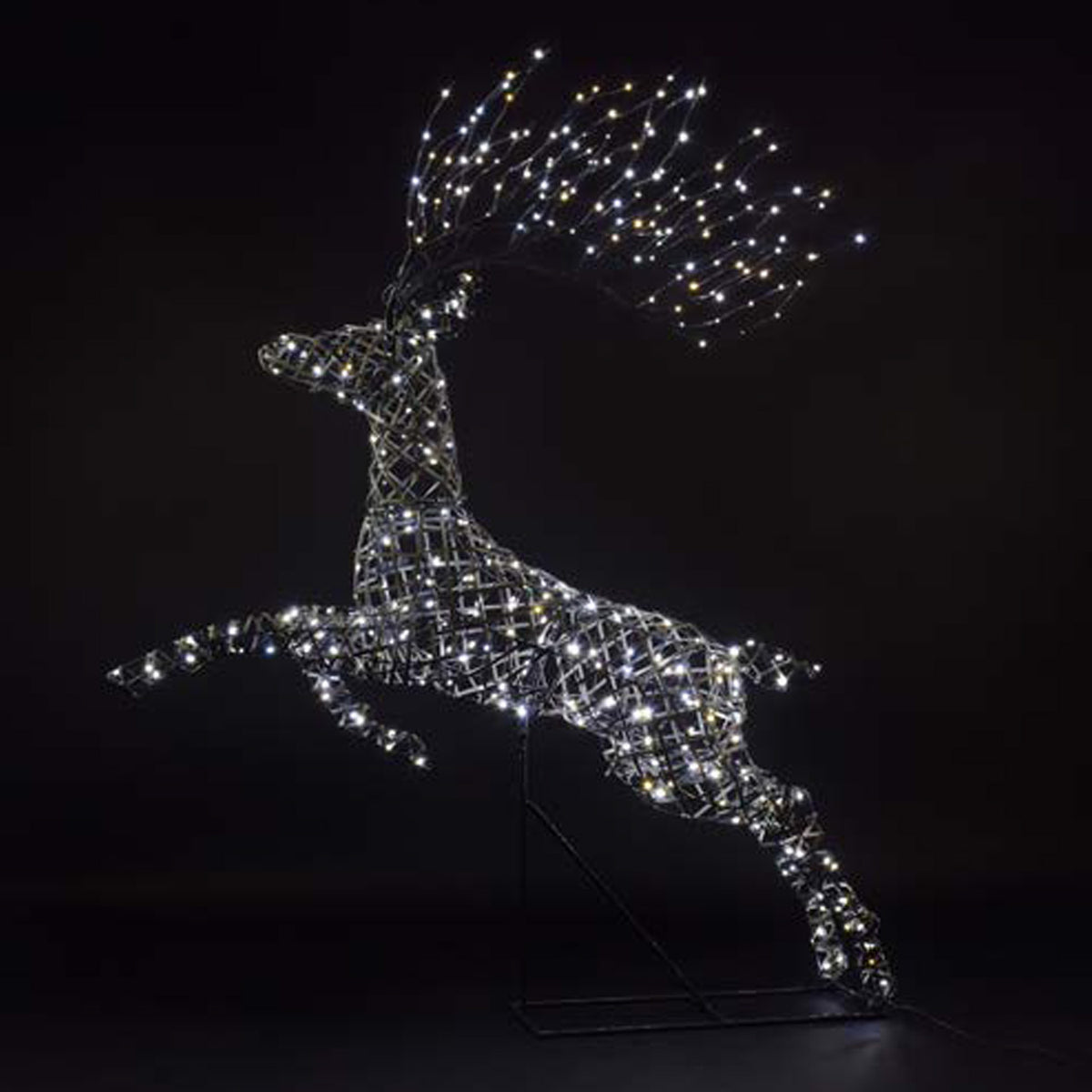 NOMA 1.5m Grey Rattan Richmond Leaping Stag with Branch Antlers & Duo Bulb Warm & Cool White Changeable Lights