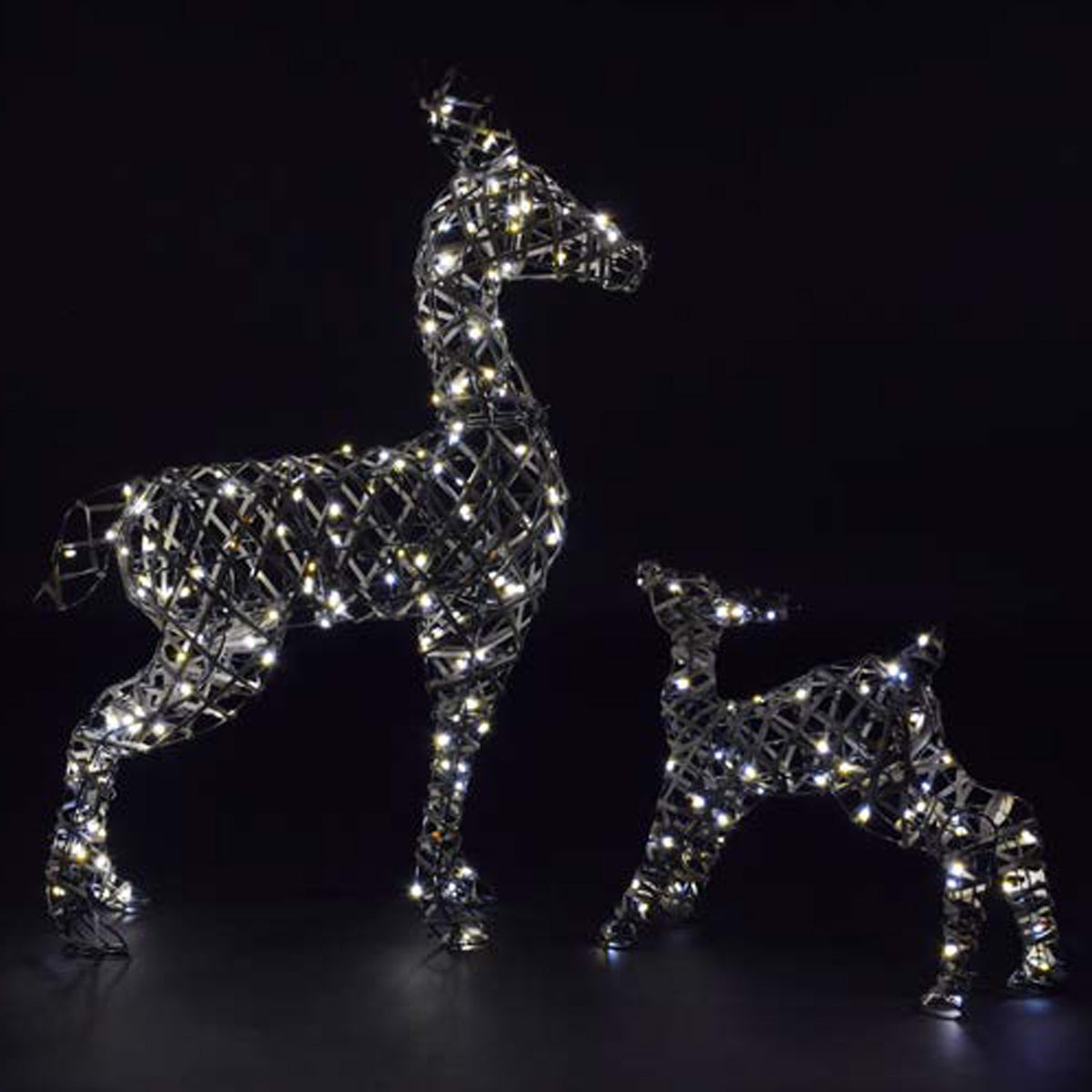 NOMA 90cm Grey Rattan Richmond Deer and Fawn with Duo Bulb Warm & Cool White Changeable Lights