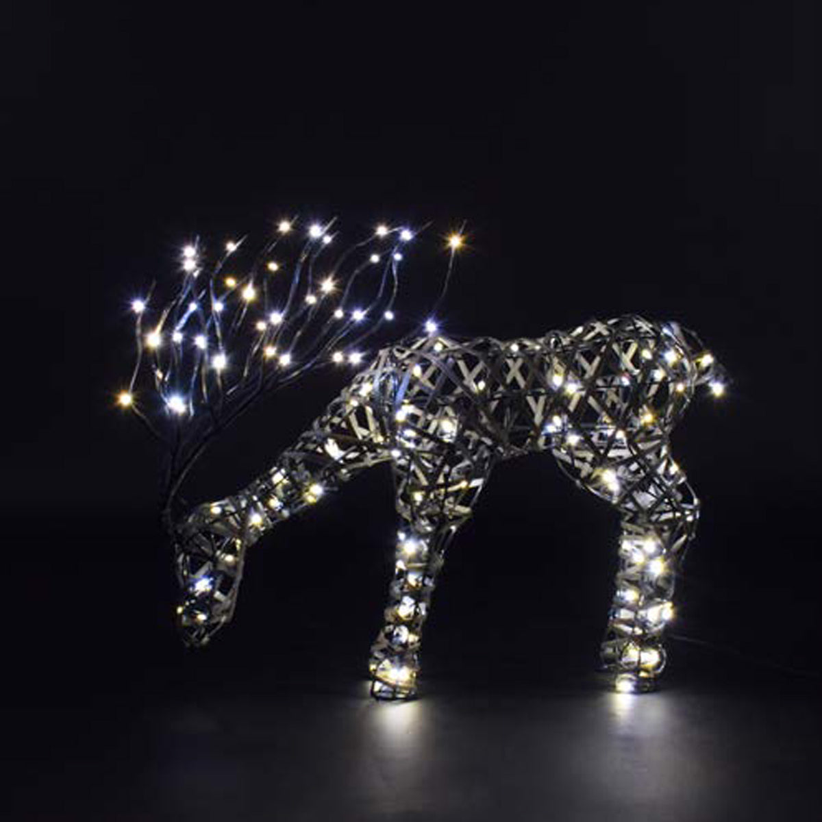 NOMA 40cm Grey Rattan Tatton Grazing Stag with Branch Antlers & Duo Bulb Warm & Cool White Changeable Lights