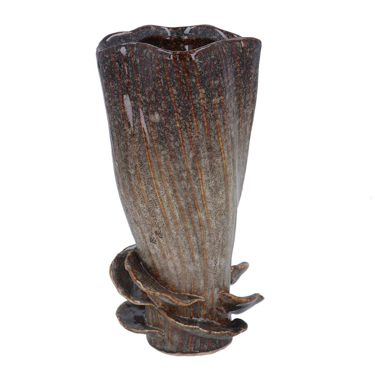 Gisela Graham Brown with Mushrooms Detail Stoneware Vase - 21cm