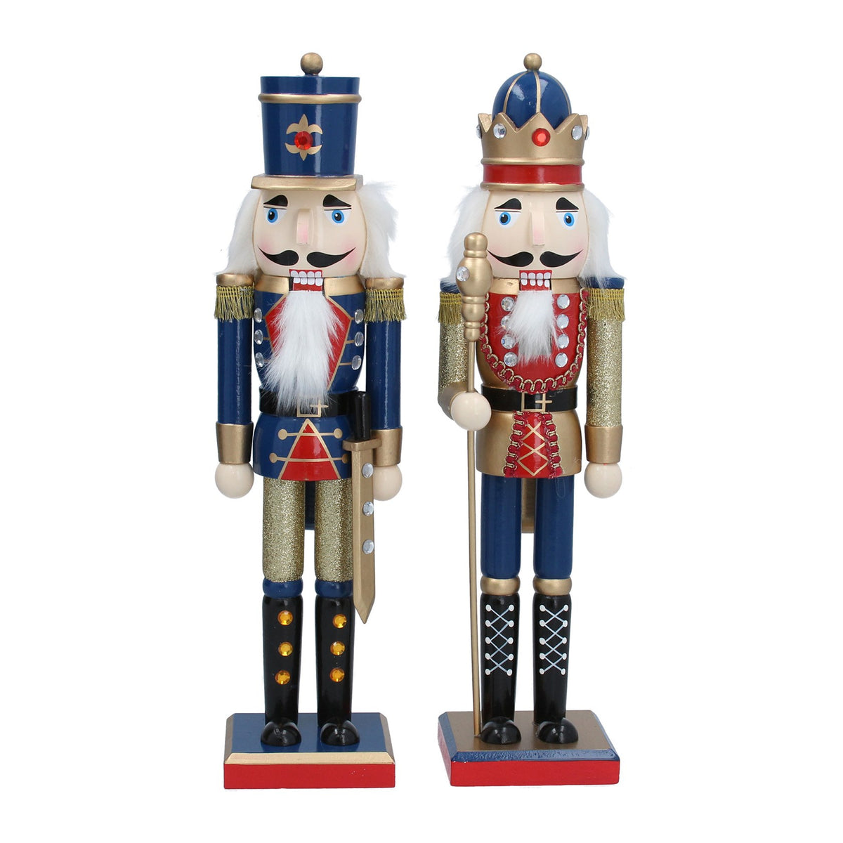Gisela Graham Blue & Gold Wooden Nutcracker Ornament - 39cm