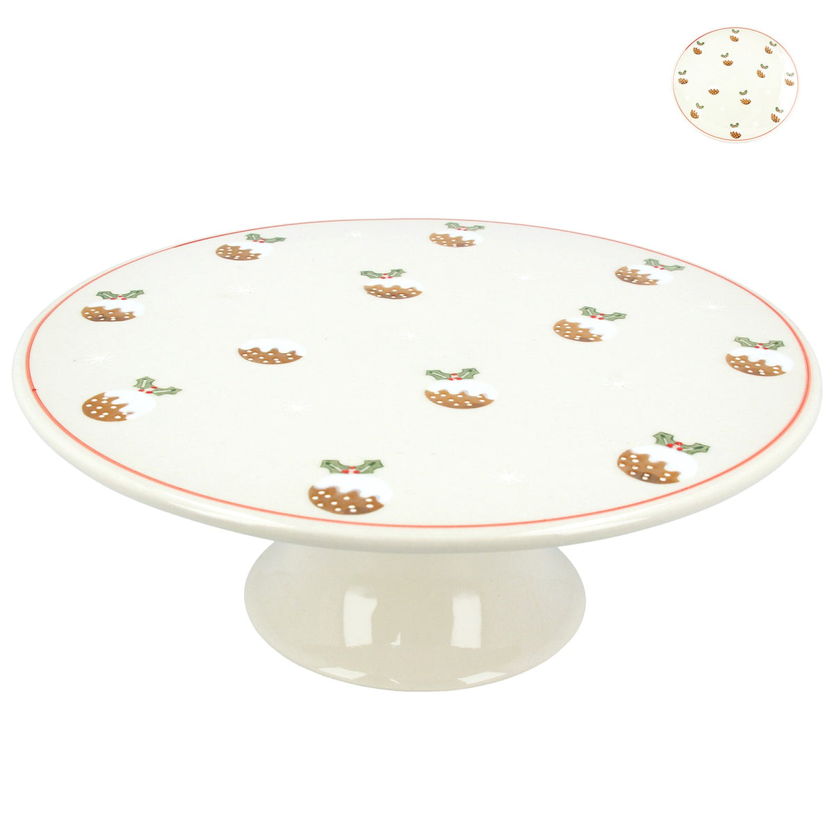 Gisela Graham - Stoneware Cake Stand with Christmas Puddings Pattern