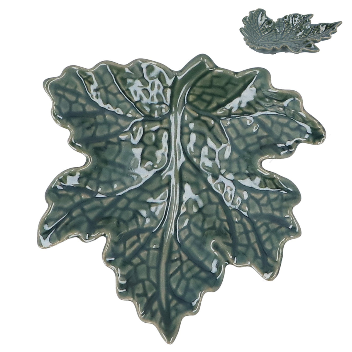 Gisela Graham Green Maple Leaf Stoneware Mini Dish - 10cm