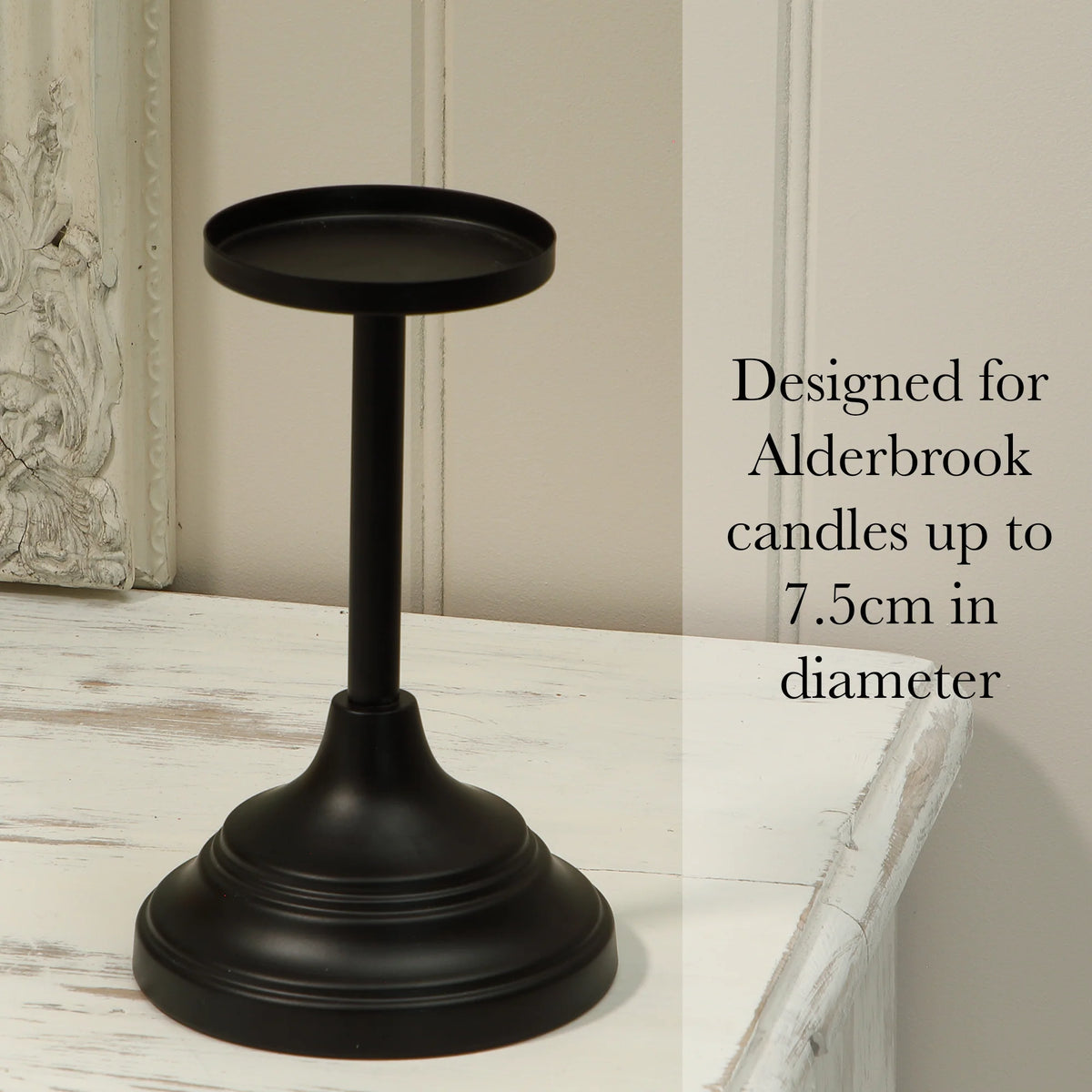 Noma 18cm Black Metal Pillar Candle Stick Holder