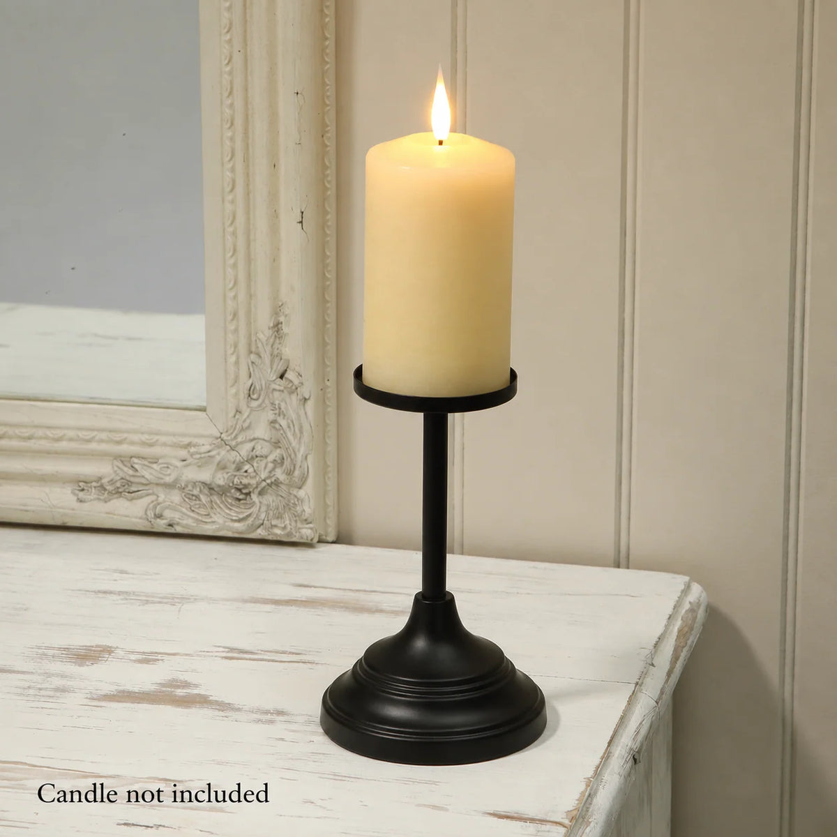 Noma 18cm Black Metal Pillar Candle Stick Holder