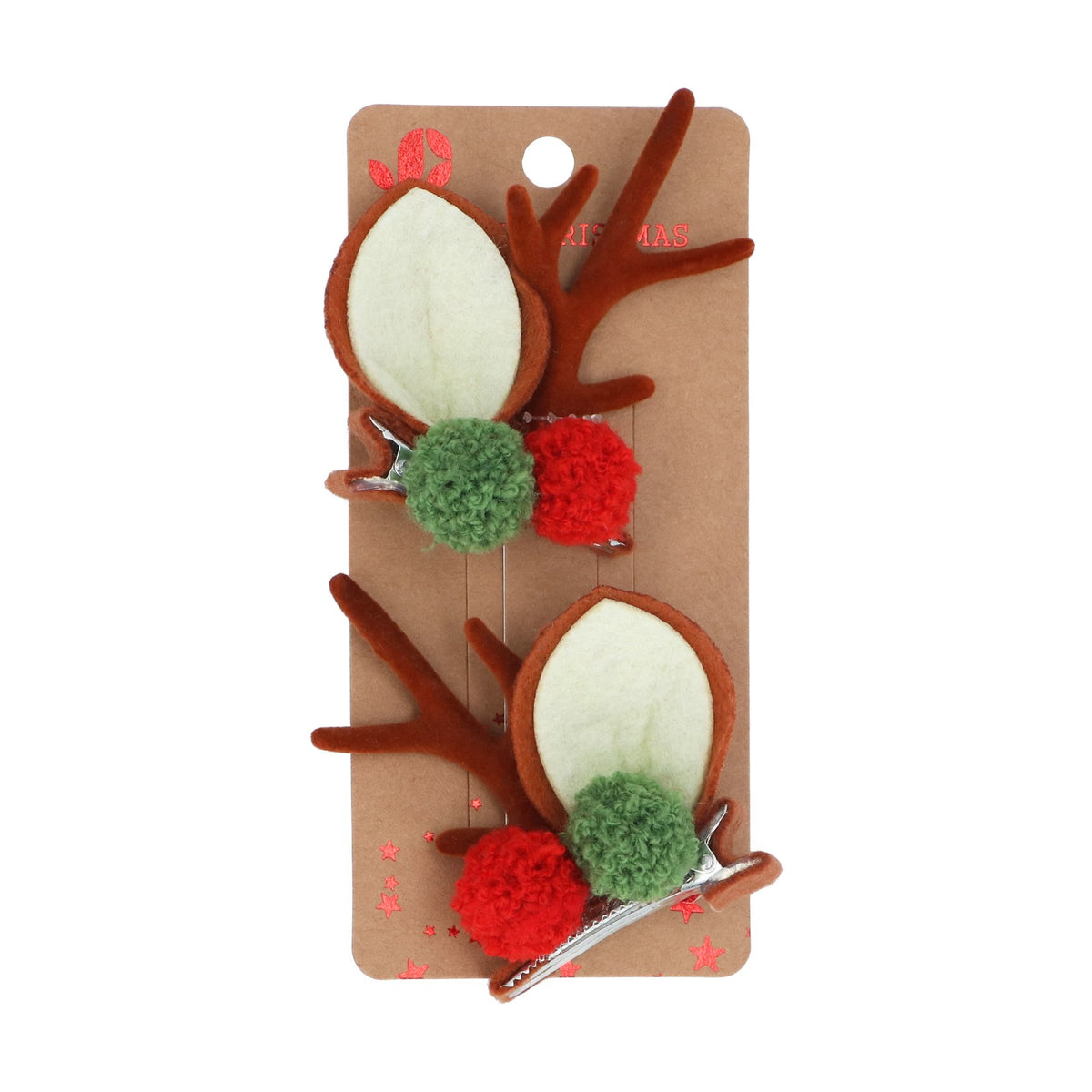 Gisela Graham - Christmas Reindeer Antler & Pom Pom Party Hair Clips - Pack of 2
