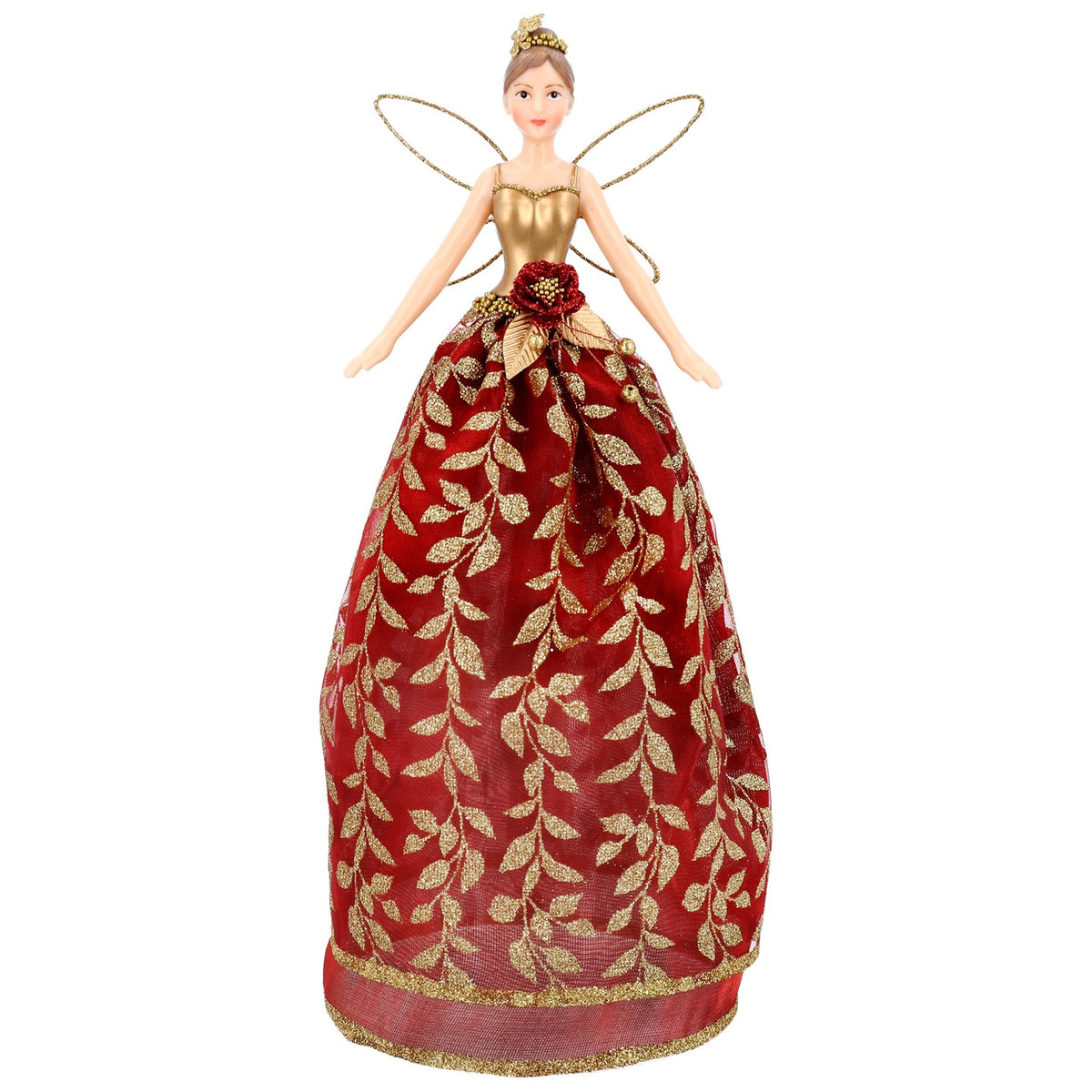 Gisela Graham - Red and Gold Leaf Fairy Tree Topper - Large 28cm