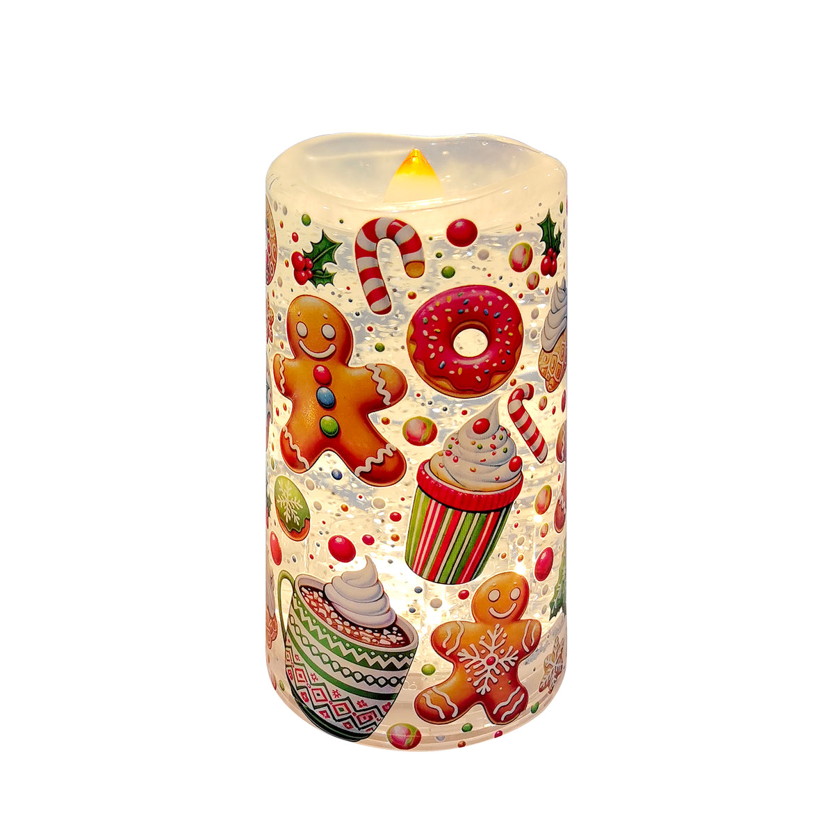 Light Up Gingerbread Candle Shaped Glitter Water Spinner - 15cm