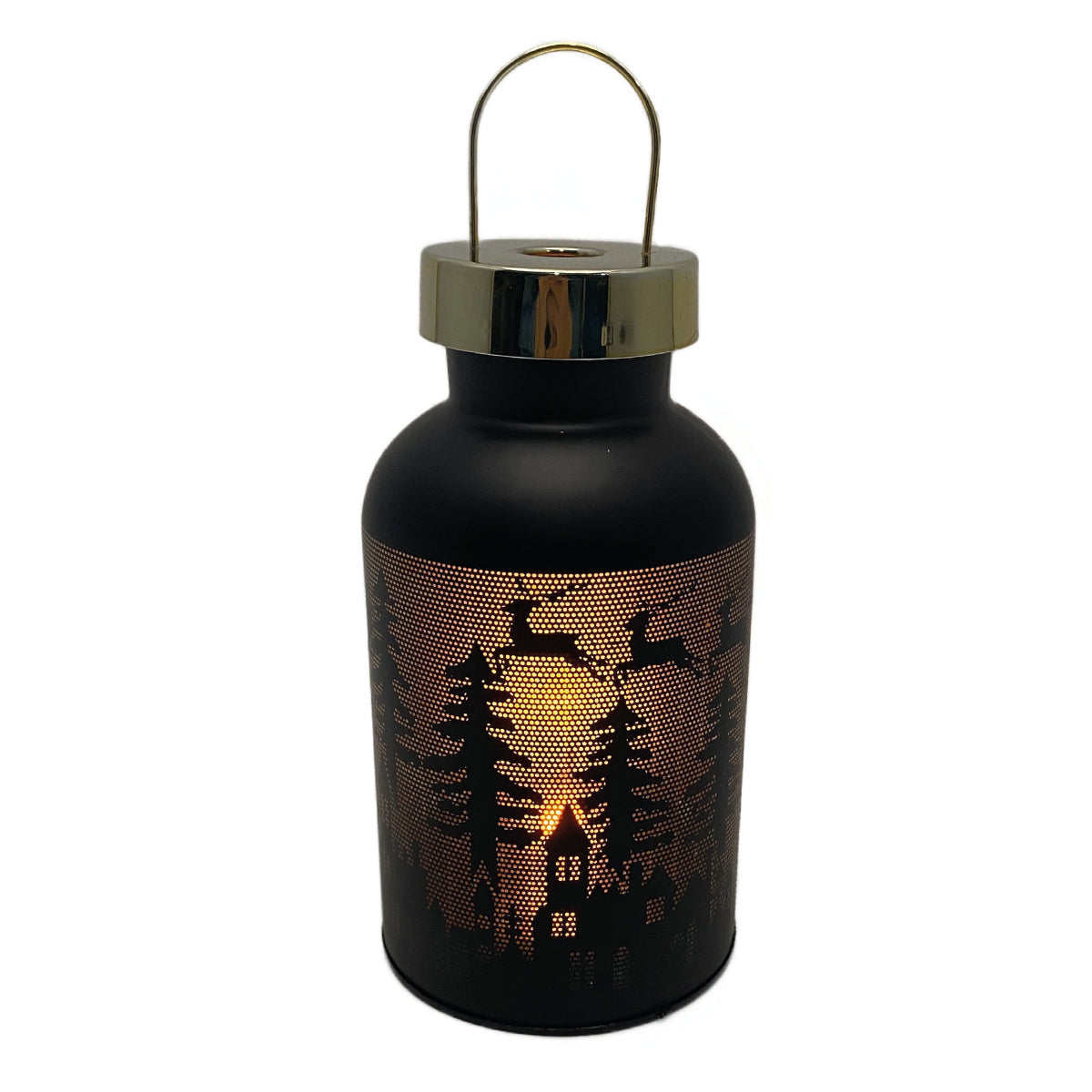 LED Black & Gold Lantern with Festive Scene- 24cm
