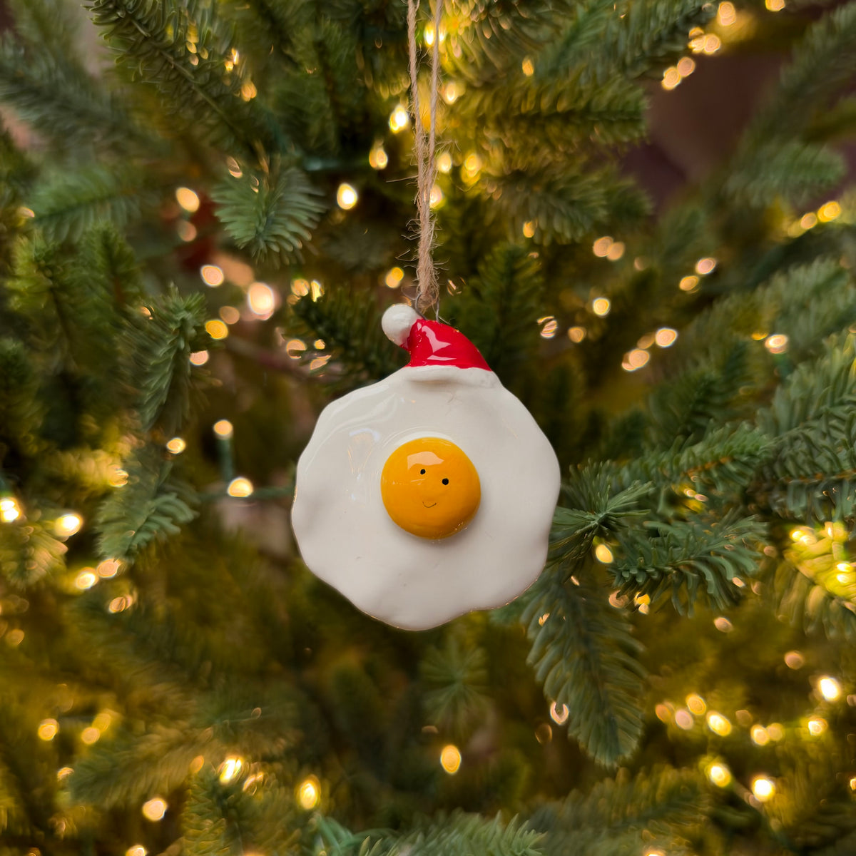 Ceramic Fried Egg Christmas Bauble - 7.2cm