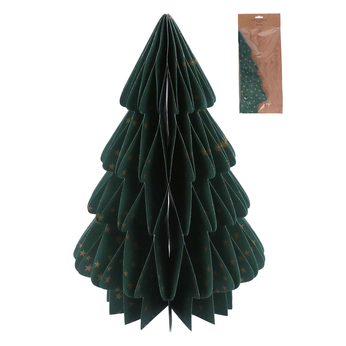 Gisela Graham Green Paper Honeycomb Tree with Gold Stars Ornament - 30cm