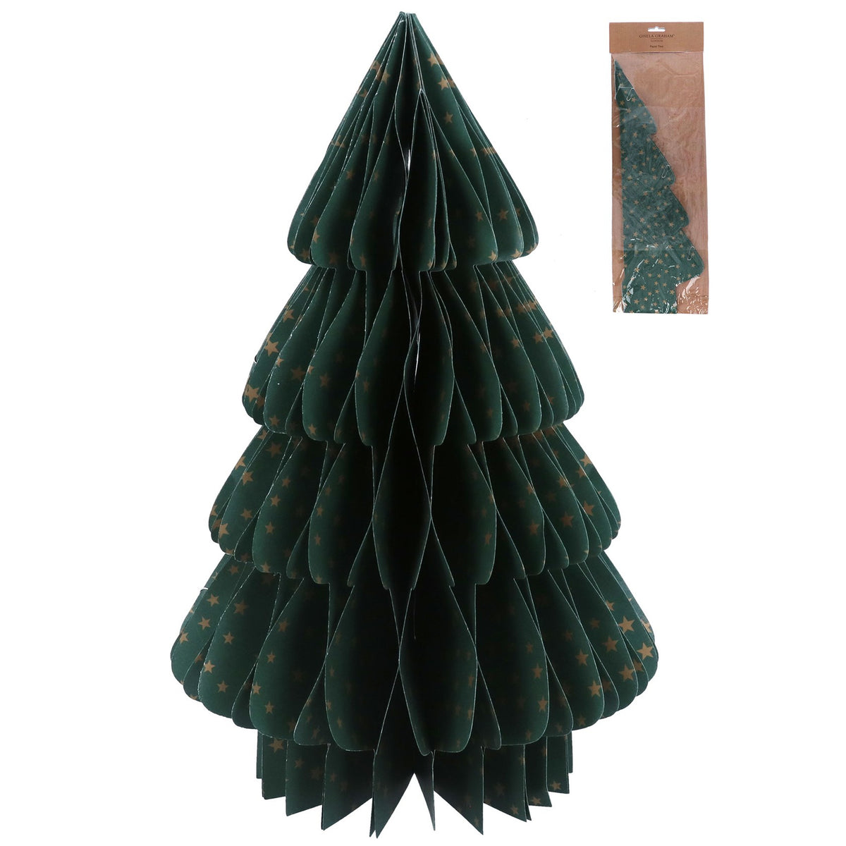 Gisela Graham Green Paper Honeycomb Tree with Gold Stars Ornament - 40cm