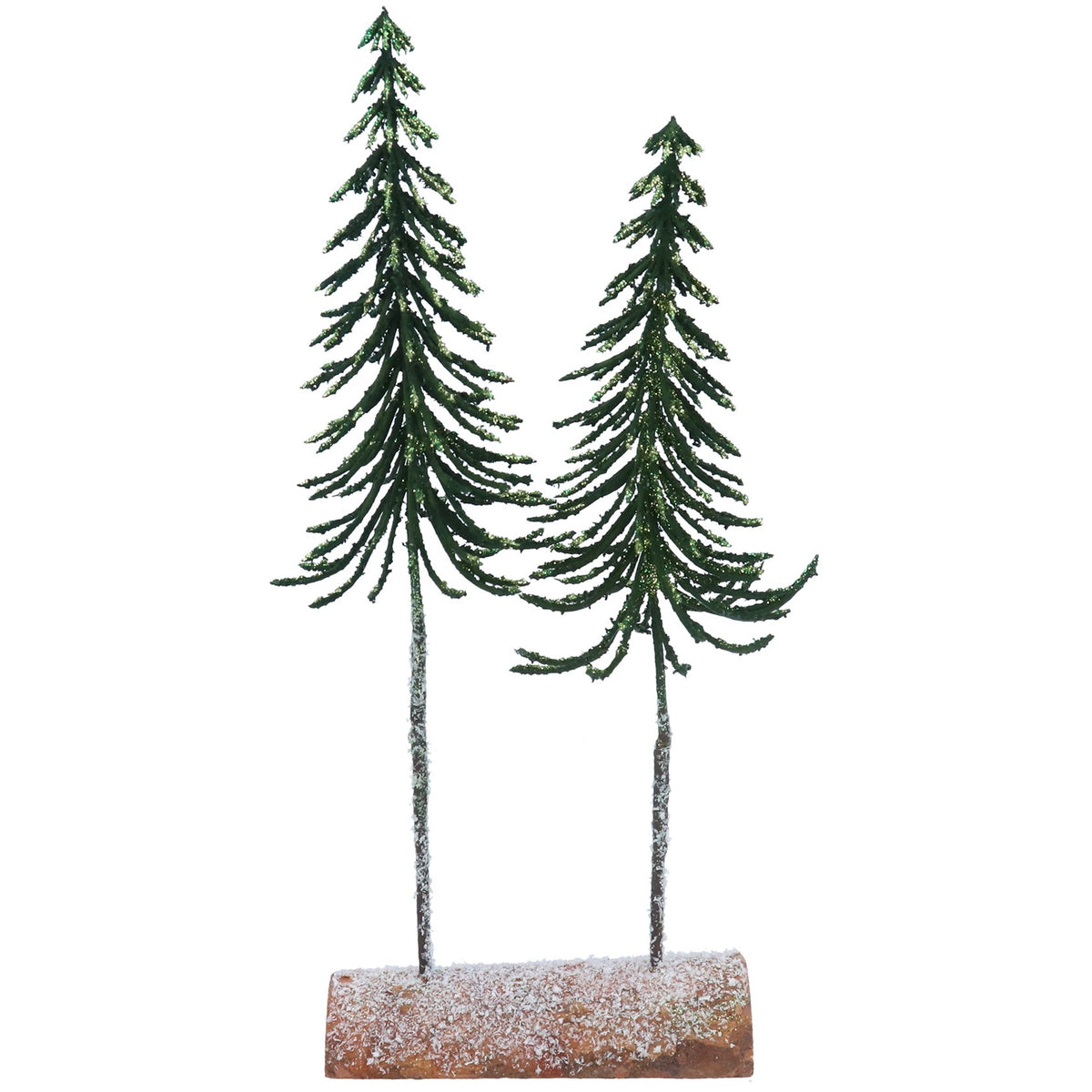 Gisela Graham Green Slim Double Glittered Tree on Log Christmas Ornament