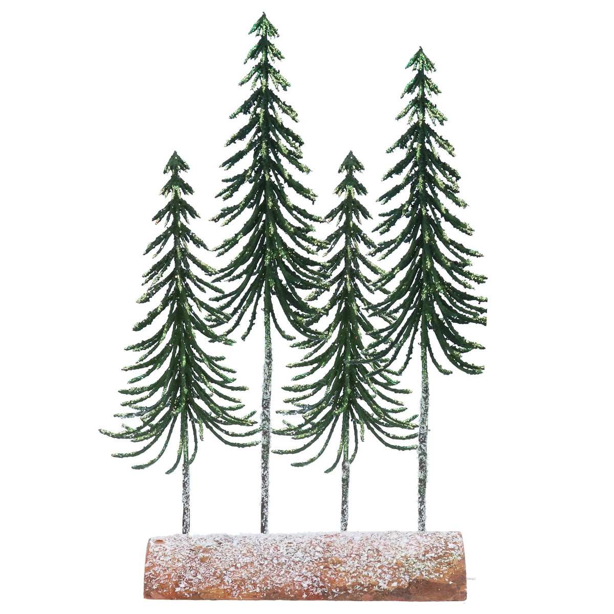 Gisela Graham Green Slim 4 Trees on Log Christmas Ornament