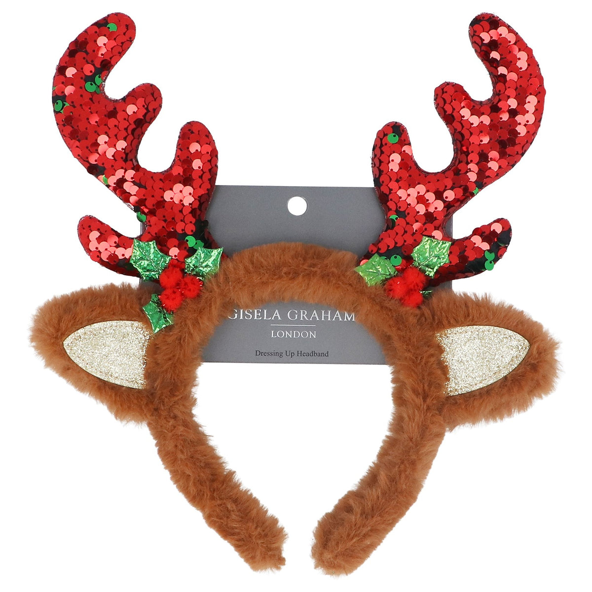 Gisela Graham Red Sequin Antlers Christmas Headband