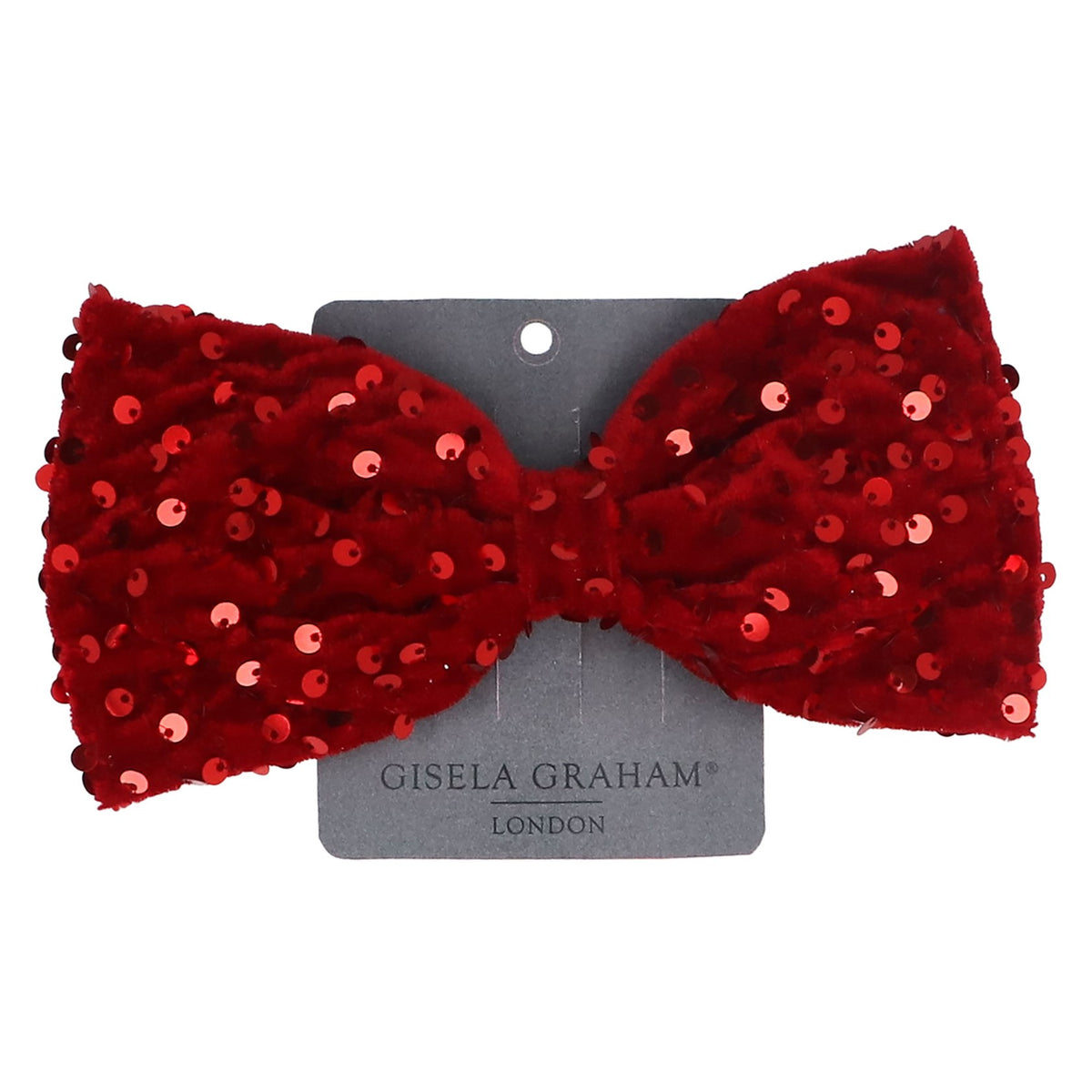 Gisela Graham - Acrylic Red Sequin Bow Hair Clip 10cm