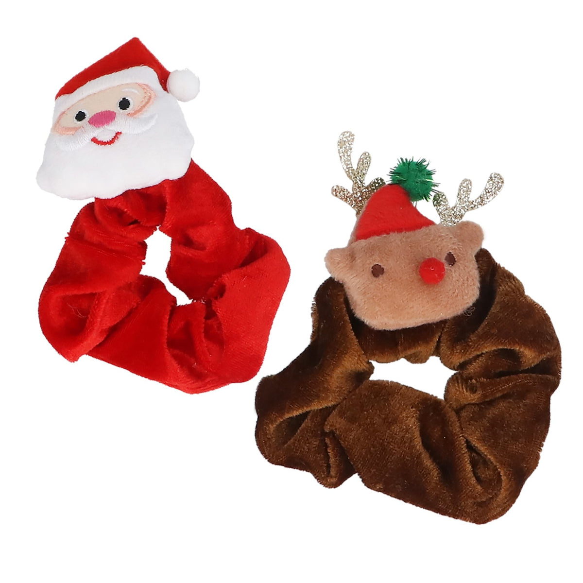 Gisela Graham - Christmas Santa or Reindeer Fabric Scrunchie - 12cm