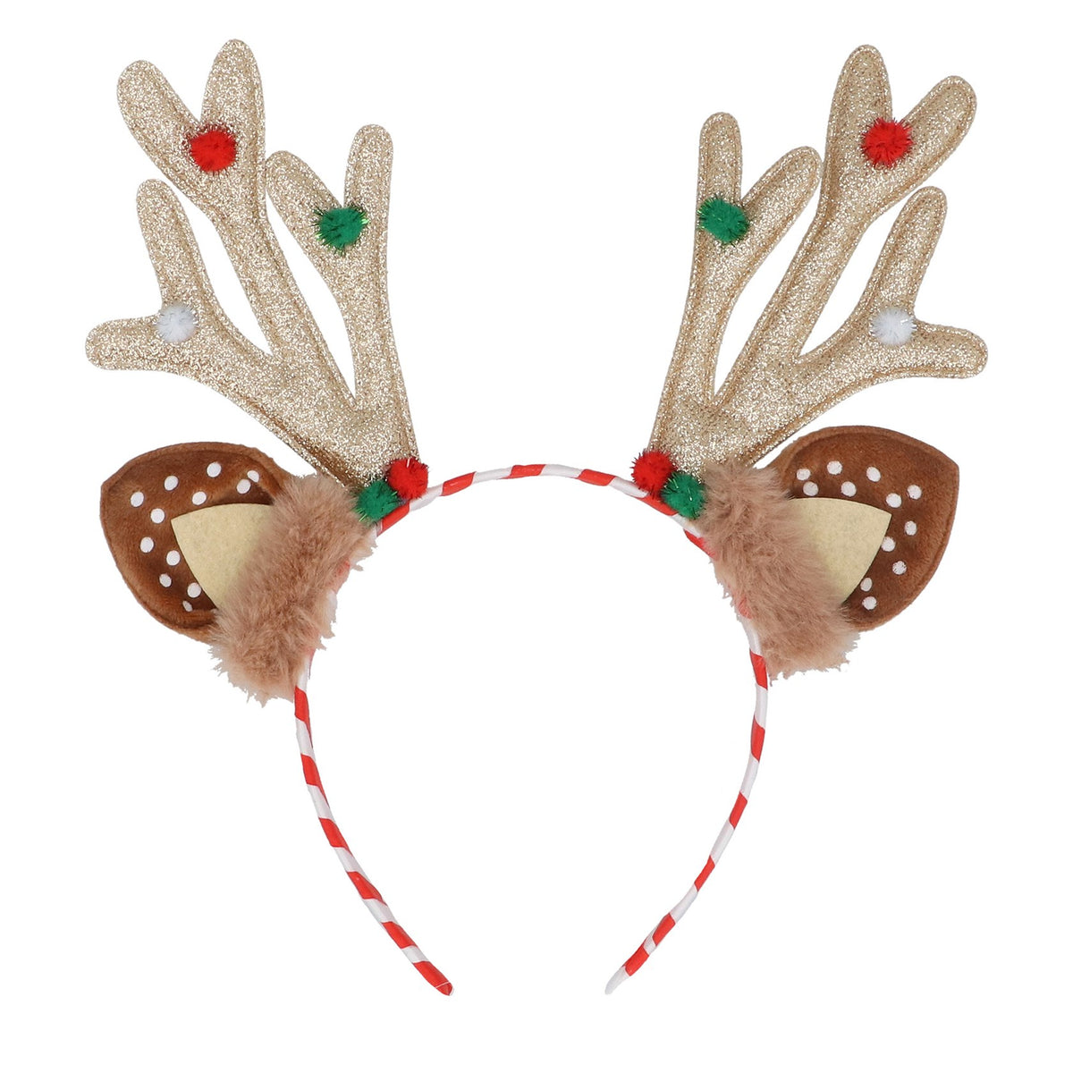 Gisela Graham Gold Reindeer Antlers on Candy Stripe Christmas Headband