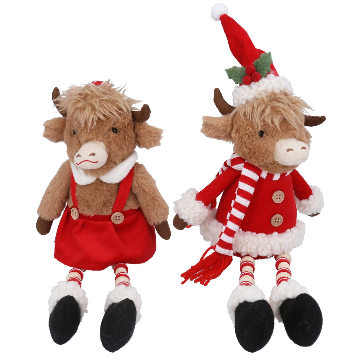 Gisela Graham Plush Dressed Christmas Highland Cow Shelf Sitter