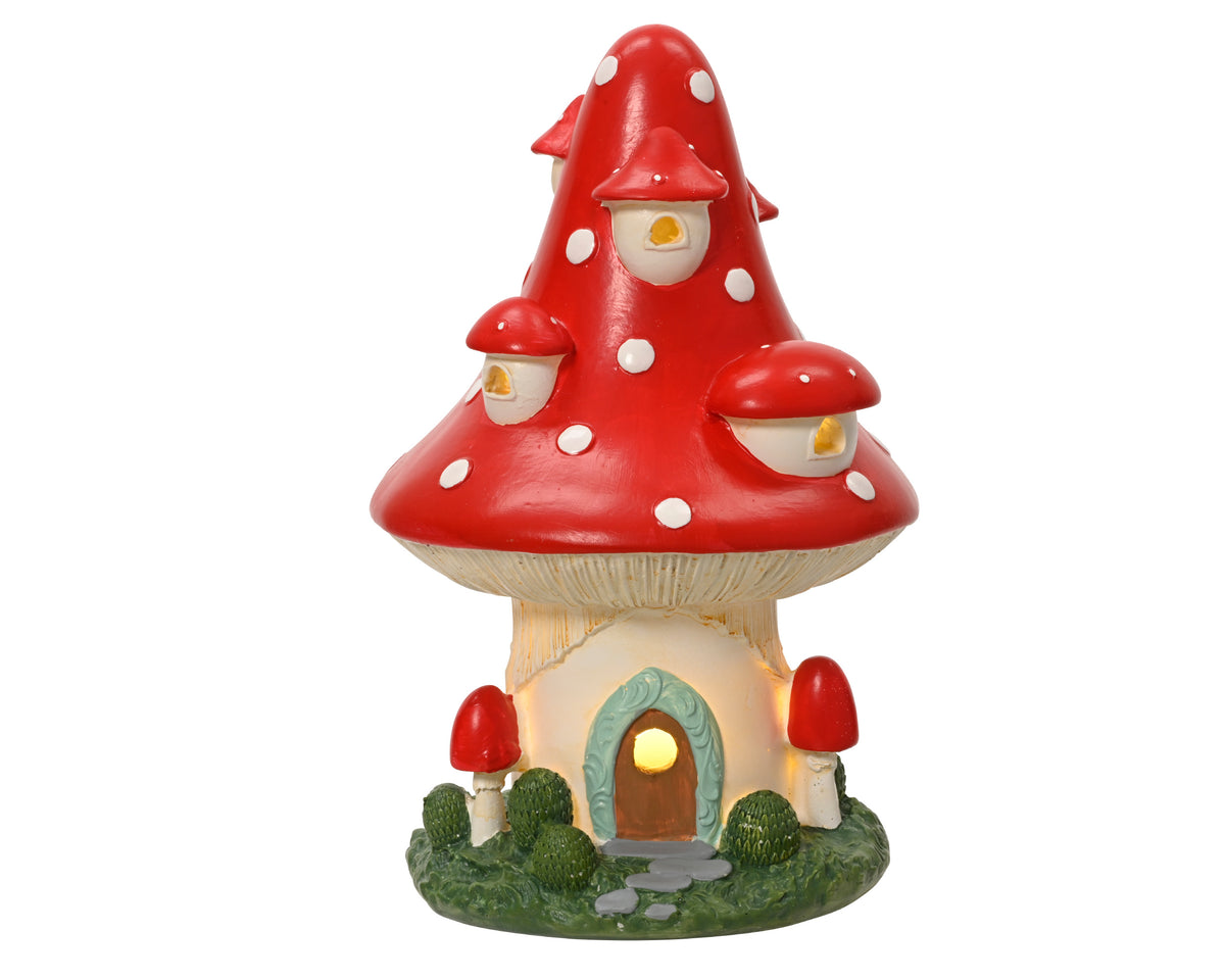 Light Up Red Mushroom Toadstool House with Windows 23cm