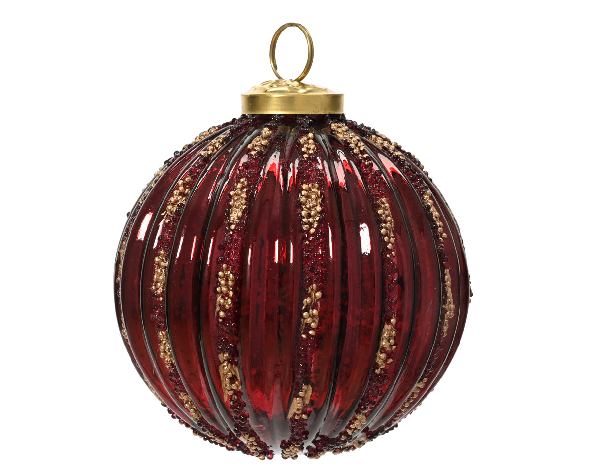 Oxblood Red Glass Bauble with Gold Beads 10cm