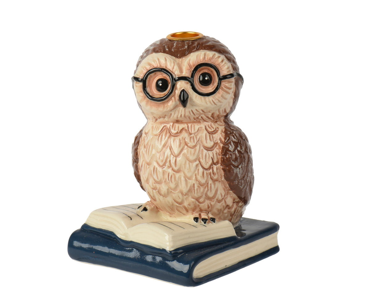 Magical Owl with Glasses on Book Candle Holder - 10.8cm