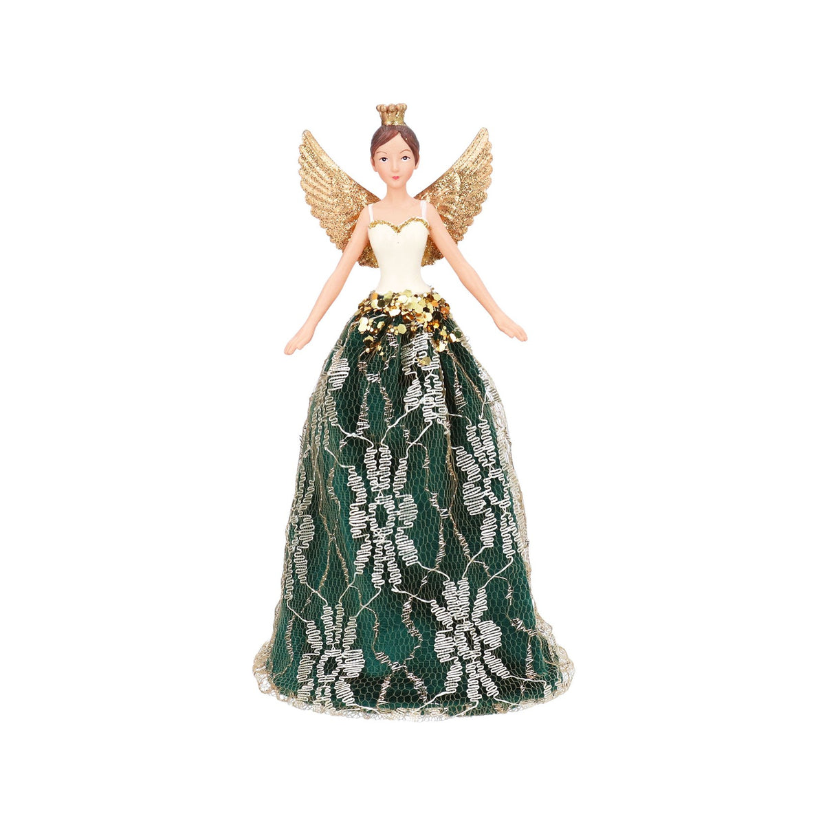 Gisela Graham - Green Resin Velvet Lace Fairy Tree Topper - 18cm