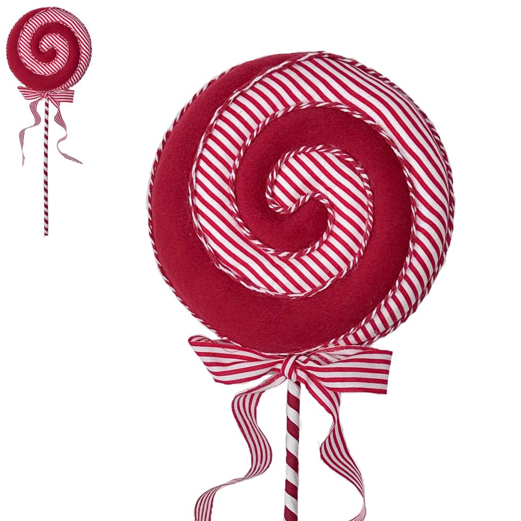 Red & White Candy Cane Swirl Lollipop with Ribbon - 43cm