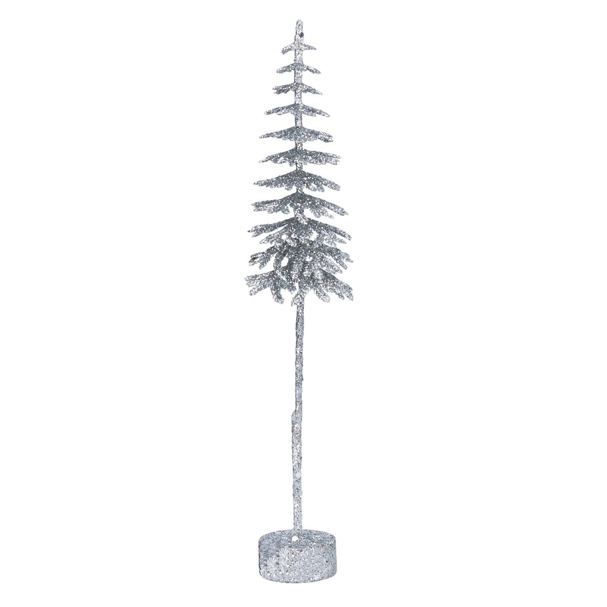 Gisela Graham - Silver Slim Bristle Tree on Log Christmas Ornament -25cm