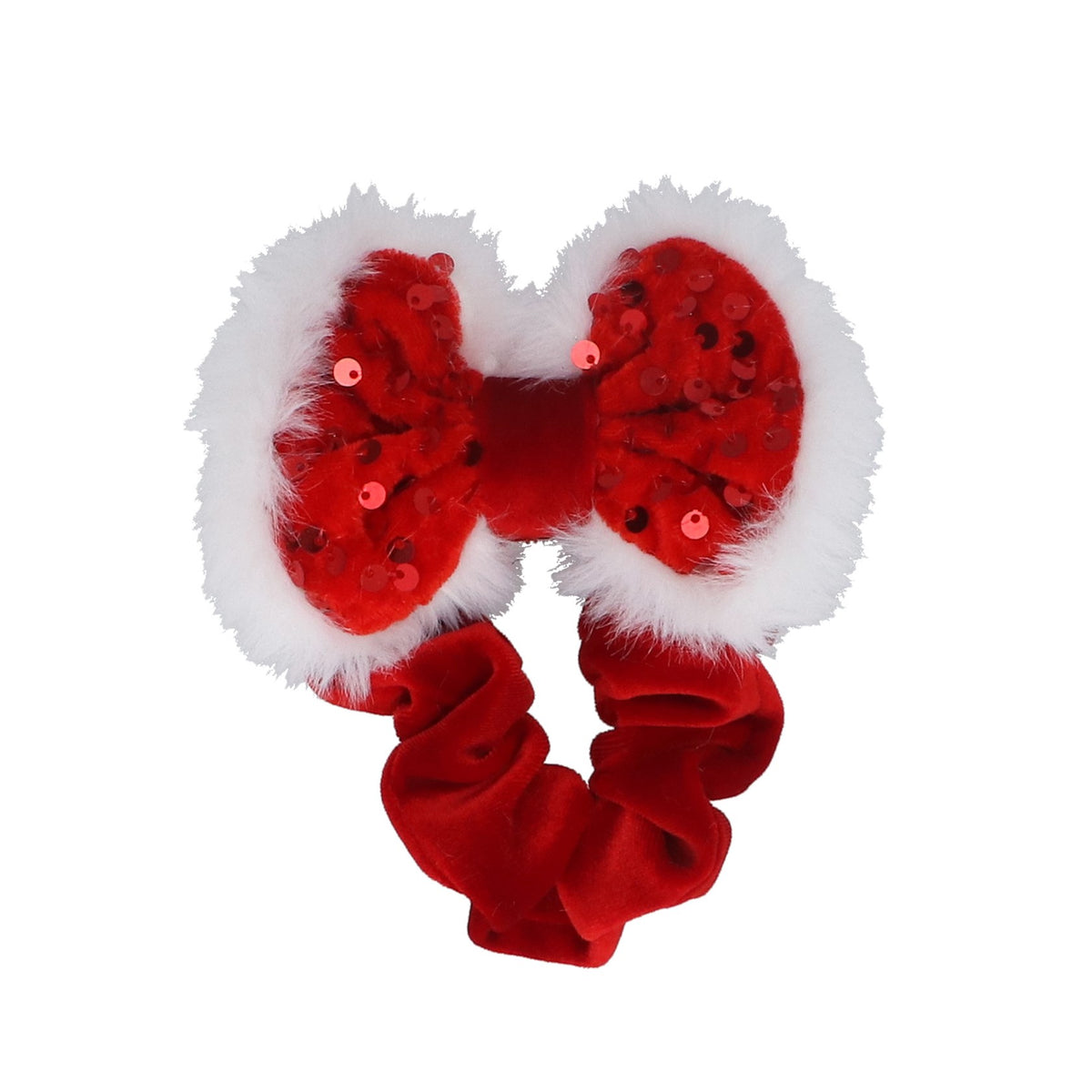 Gisela Graham - Christmas Red Velvet Santa Bow Hair Scrunchie with Sequin 11cm